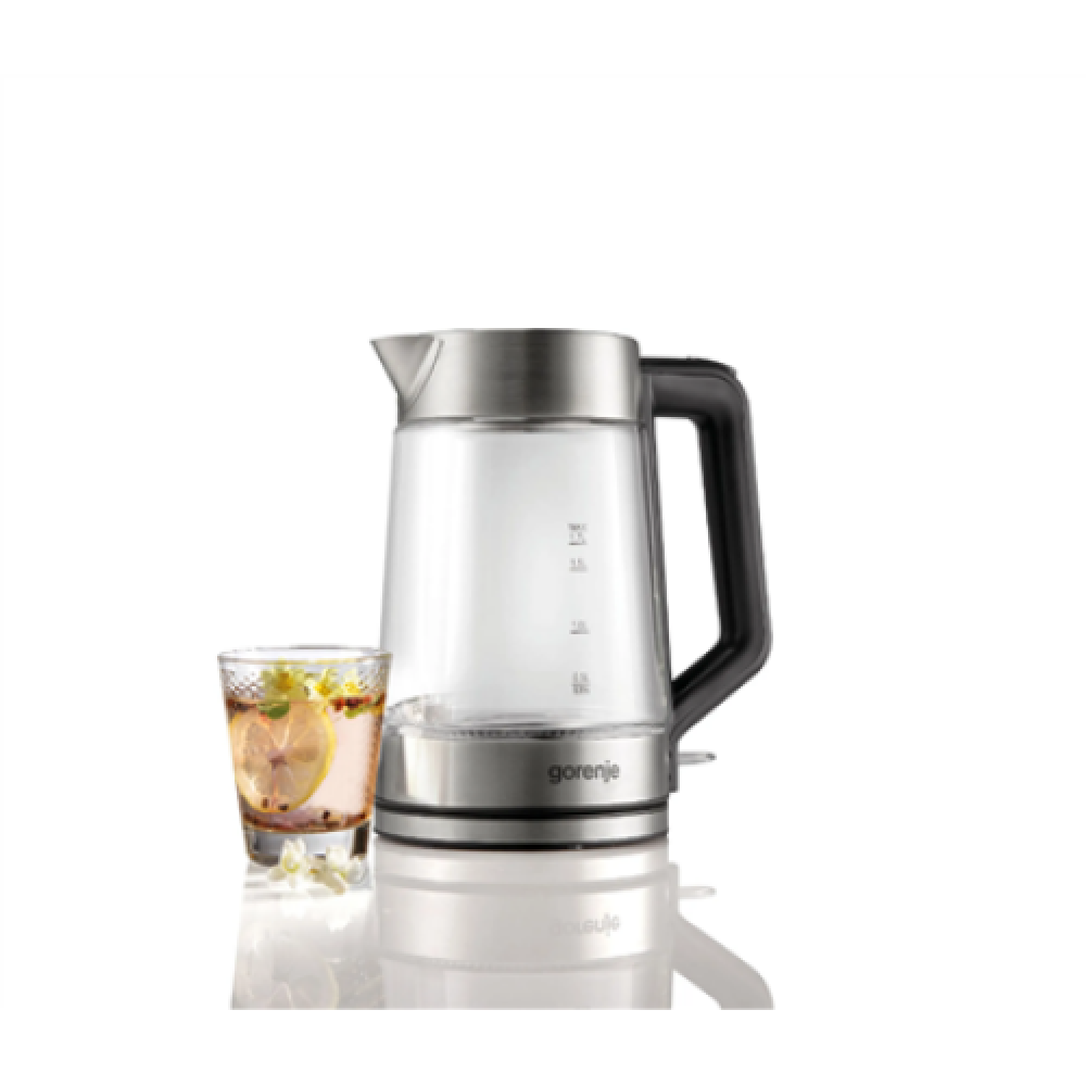 Gorenje Kettle K17GED Electric, 2200 W, 1.7 L, Glass, 360° rotational base, Transparent/Stainless Steel