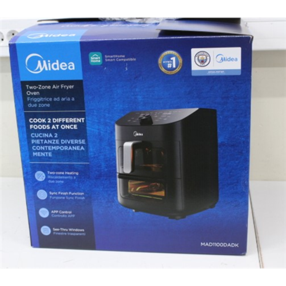 SALE OUT. Midea MAD1100DADK Air fryer digital,Two-zone cavity, 6.4L + 4.4L , Midea , Two Zone Airfryer , MAD1100DADK , Power 1850 W , Capacity 4.4/6.4 L , Rapid Air technology , Black , UNPACKED, DAMAGED PACKAGING, SCRATCHES ON TOP, DENT ON THE SIDE