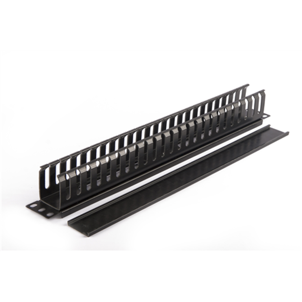 SOMI Networks , 19“ Cable Management Bar with Plastic Duct and Cover , CMB-04 , Black , Ring Diameter 45x50mm