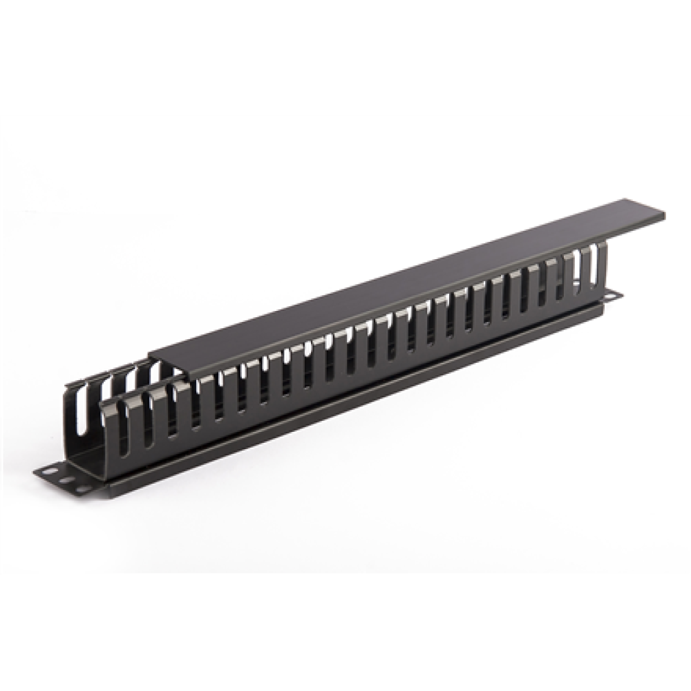 SOMI Networks , 19“ Cable Management Bar with Plastic Duct and Cover , CMB-04 , Black , Ring Diameter 45x50mm