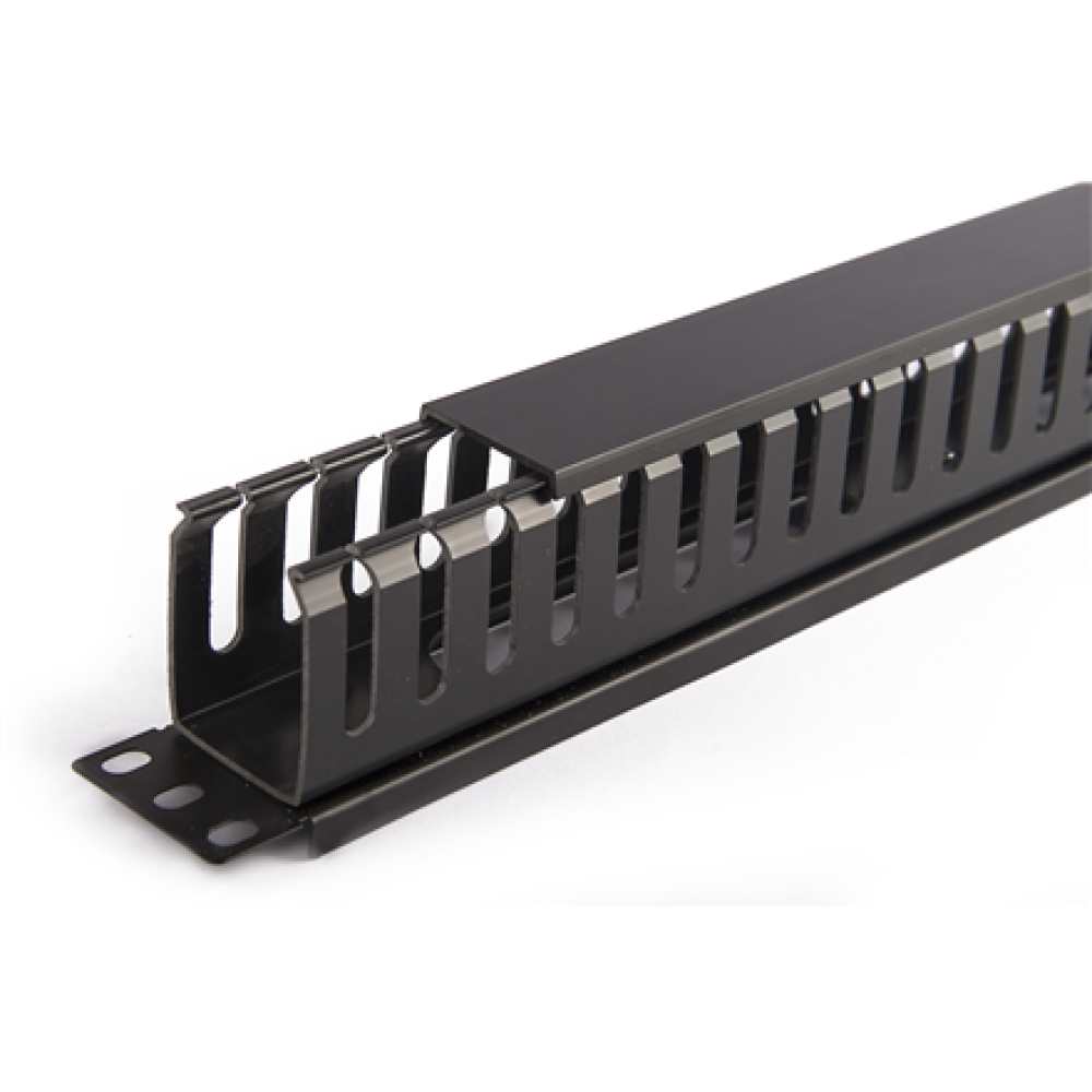 SOMI Networks , 19“ Cable Management Bar with Plastic Duct and Cover , CMB-04 , Black , Ring Diameter 45x50mm