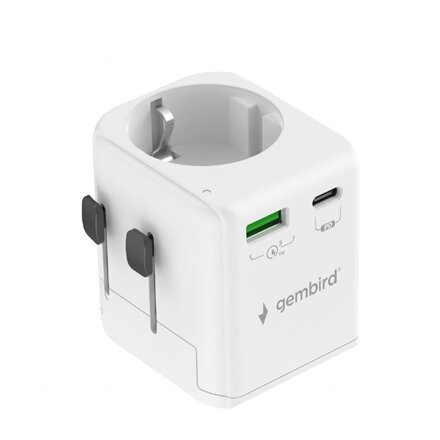 Gembird Grounded universal travel power adapter, 20 W , TPA-EU1A1C20-01-W