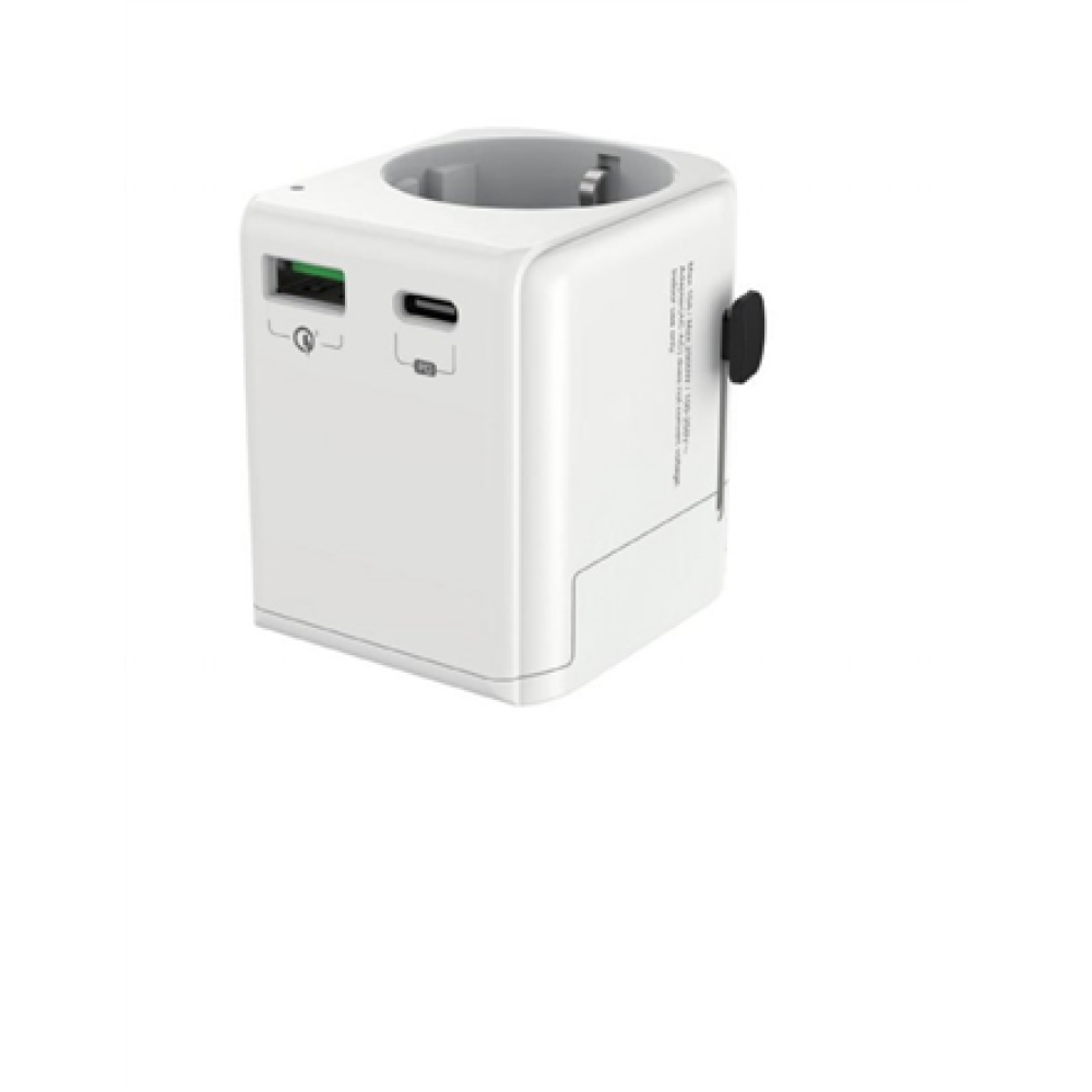Gembird Grounded universal travel power adapter, 20 W , TPA-EU1A1C20-01-W
