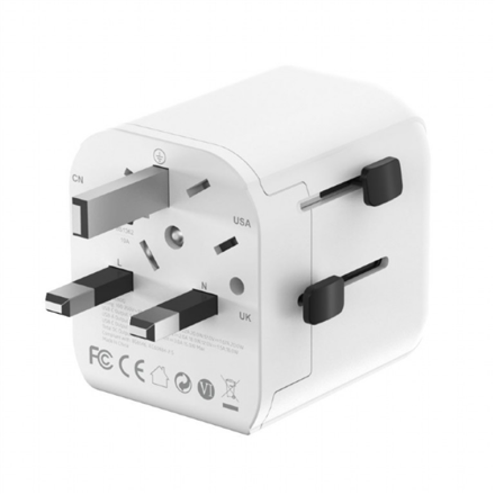 Gembird Grounded universal travel power adapter, 20 W , TPA-EU1A1C20-01-W