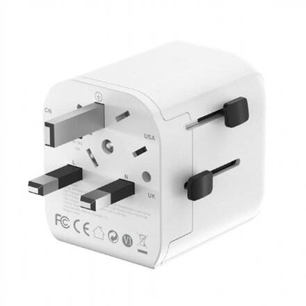 Gembird Grounded universal travel power adapter, 20 W , TPA-EU1A1C20-01-W