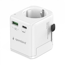 Gembird Grounded universal travel power adapter, 20 W , TPA-EU1A1C20-01-W
