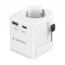 Gembird Grounded universal travel power adapter, 20 W , TPA-EU1A1C20-01-W