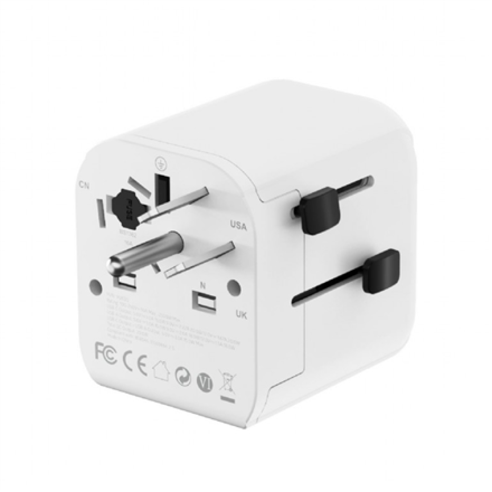 Gembird Grounded universal travel power adapter, 20 W , TPA-EU1A1C20-01-W