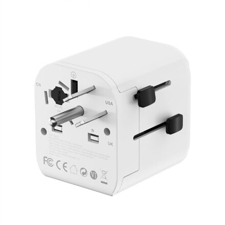 Gembird Grounded universal travel power adapter, 20 W , TPA-EU1A1C20-01-W