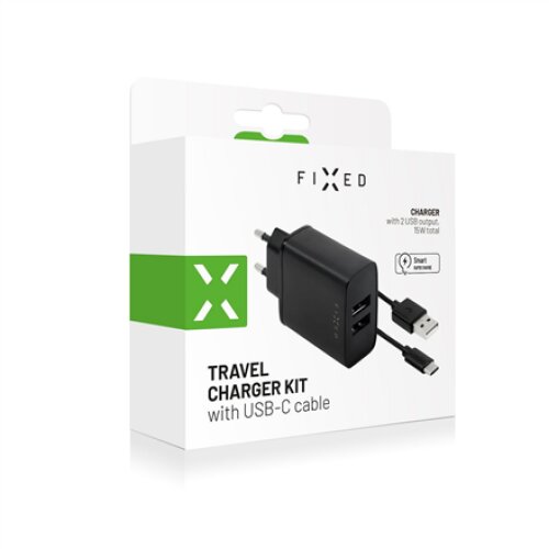 Fixed Dual USB Travel Charger USB/USB-C Cable