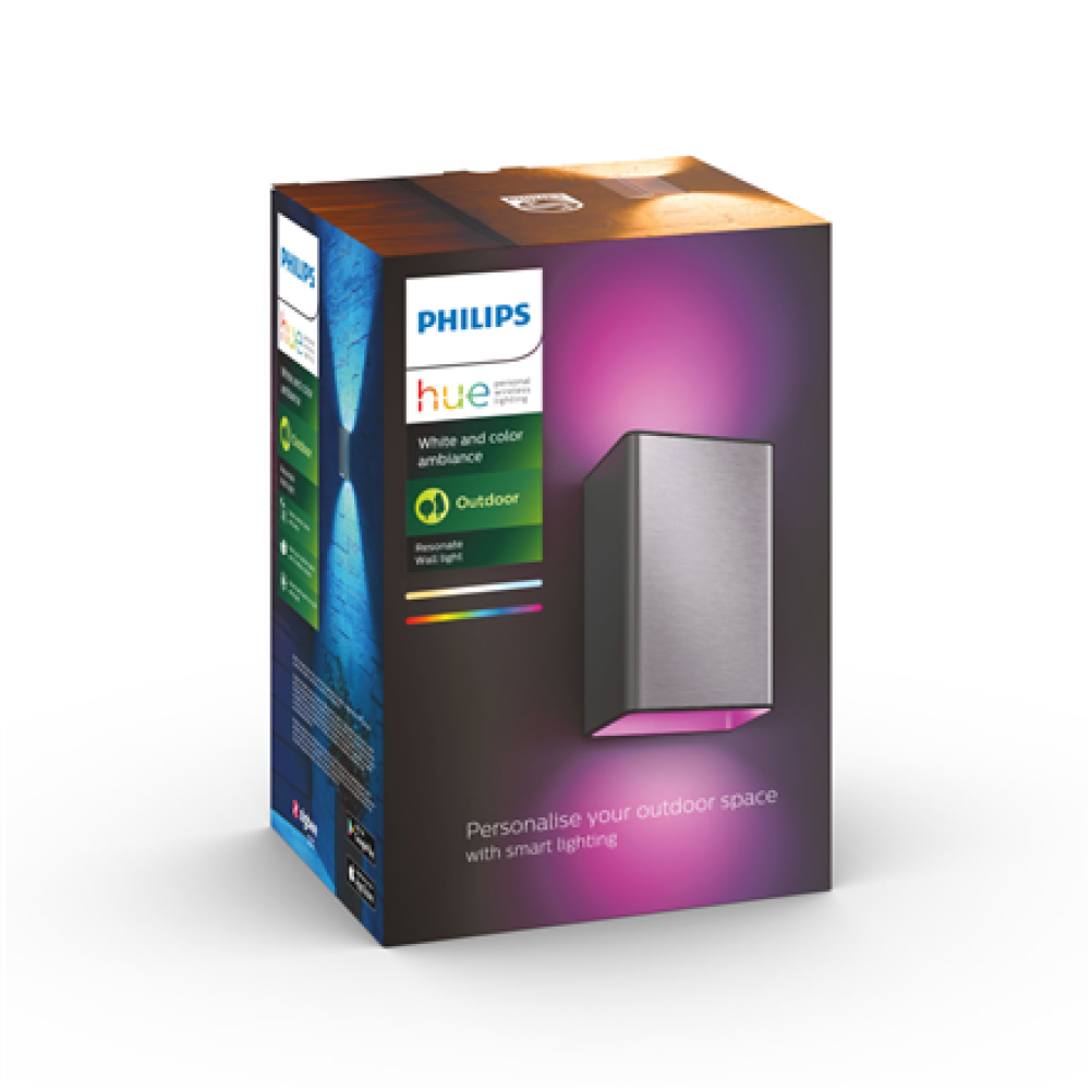 Philips Hue WCA Resonate Outdoor Wall Lantern, Inox , 8 W , 2000-6500 Hue White Colour Ambiance