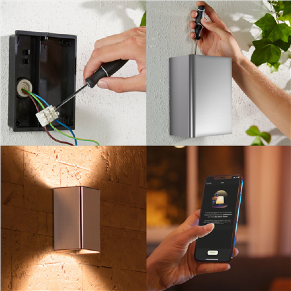 Philips Hue WCA Resonate Outdoor Wall Lantern, Inox , 8 W , 2000-6500 Hue White Colour Ambiance