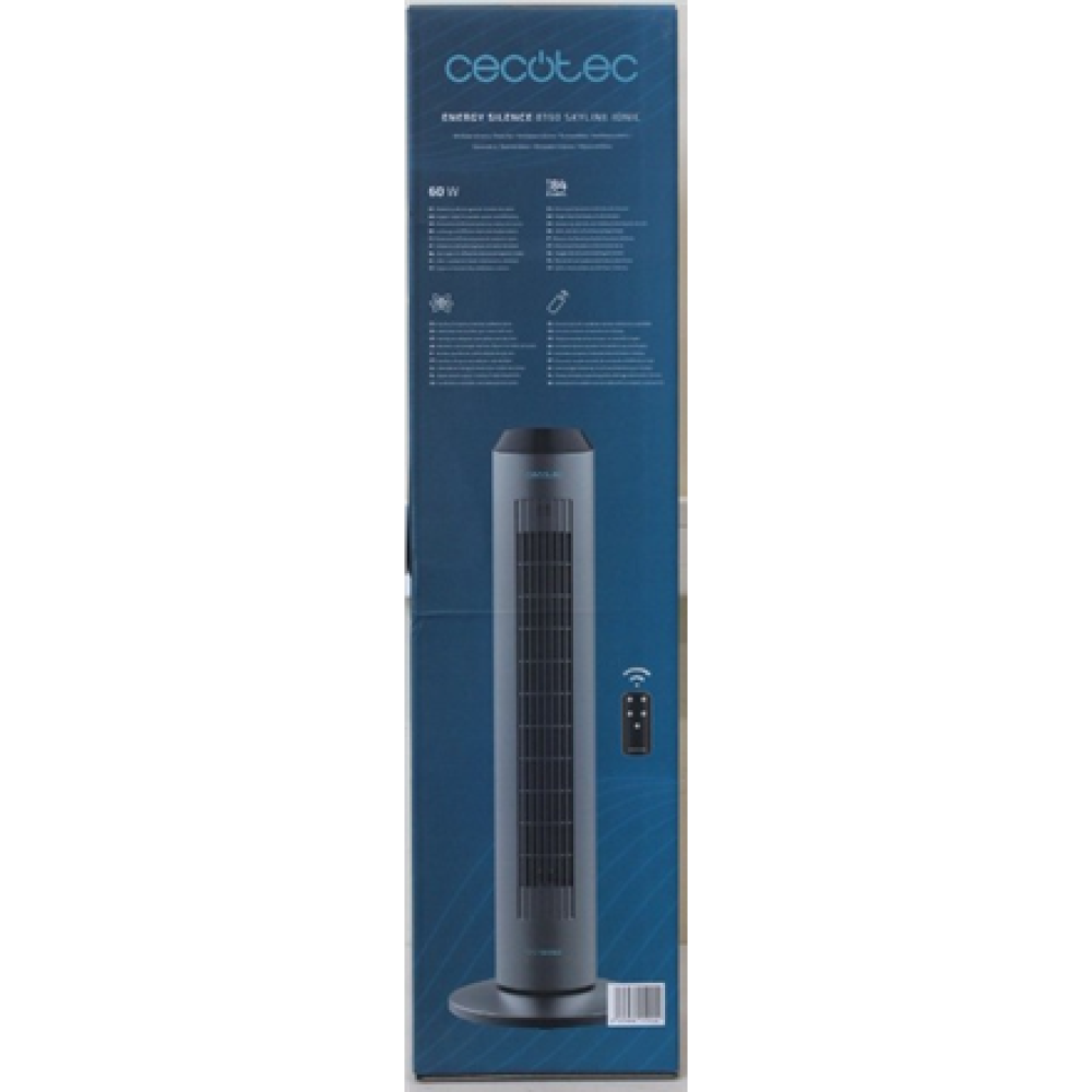 SALE OUT. , Cecotec EnergySilence 8190 Skyline Ionic , Tower Fan , Stand Fan , 60 W , Diameter 29 cm , Number of speeds 3 , Oscillation , Timer , Remote control , Grey , DAMAGED PACKAGING
