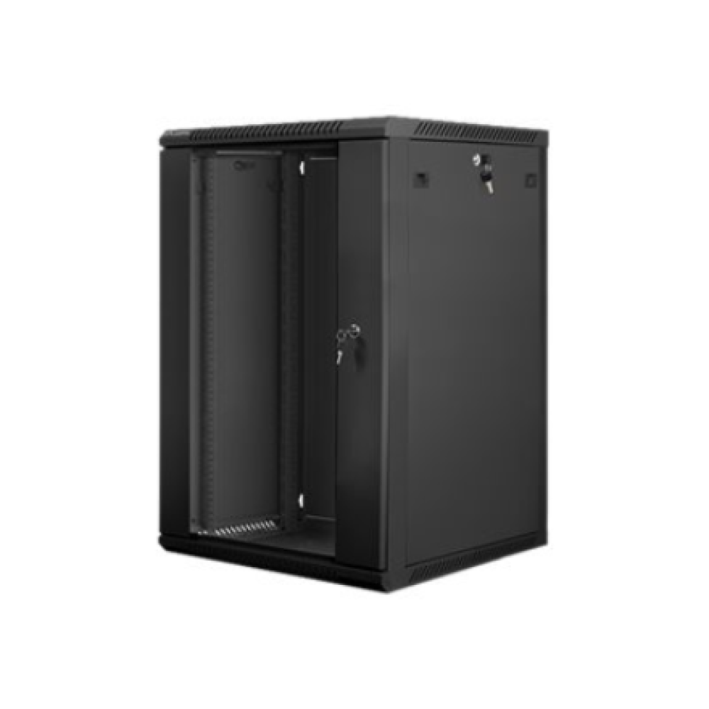 Lanberg , Rack cabinet 19 wall-mount 18U/600x600 (flat pack) with glass door , WF01-6618-10B , Black