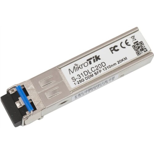 MikroTik , S-31DLC20D , SFP , Single-Mode Fiber , Dual LC , 10/100/1000 Mbit/s , Wavelength 1310 nm , Maximum transfer distance 20000 m , -40 to +70C