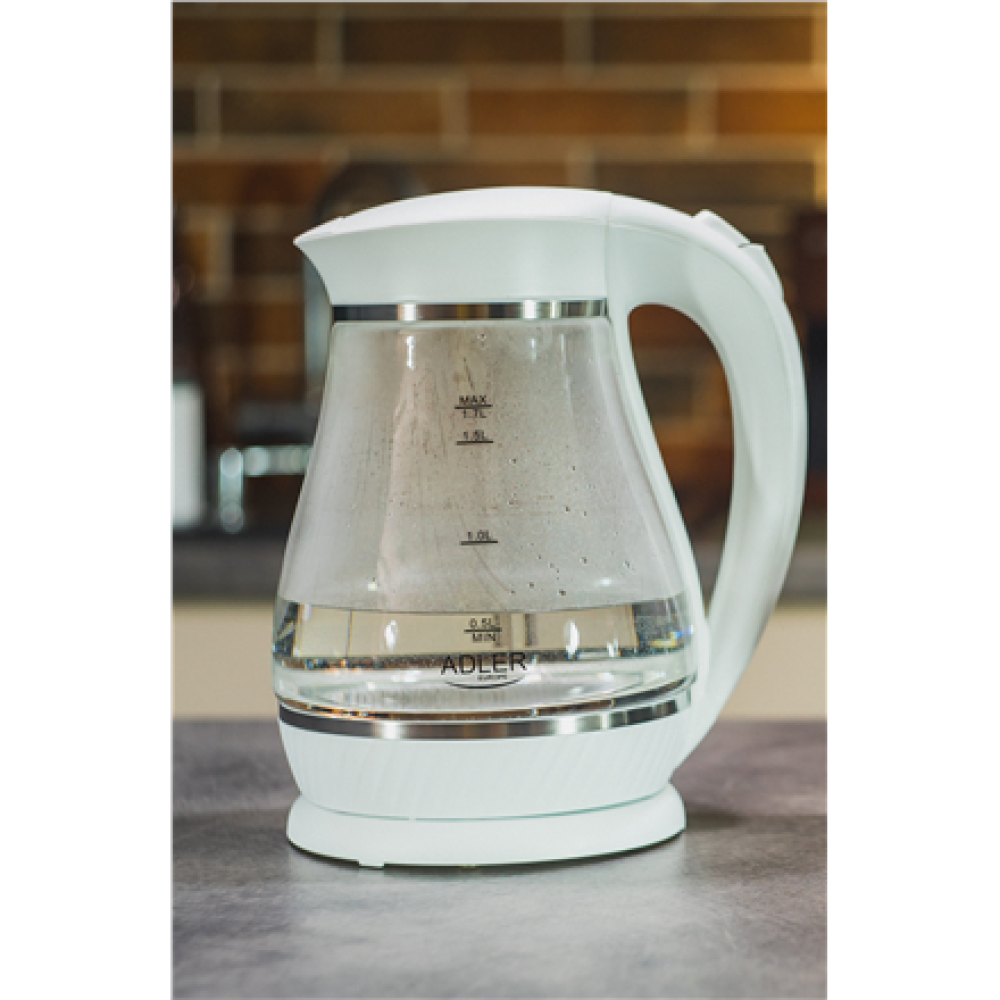 Adler , Kettle , AD 1274 , Electric , 2200 W , 1.7 L , Polypropylene/Glass , 360° rotational base , White