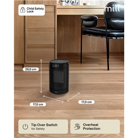 Mill FH1500BLACK , Ceramic fan heater , 1500 W , Suitable for rooms up to 22 m² , Black