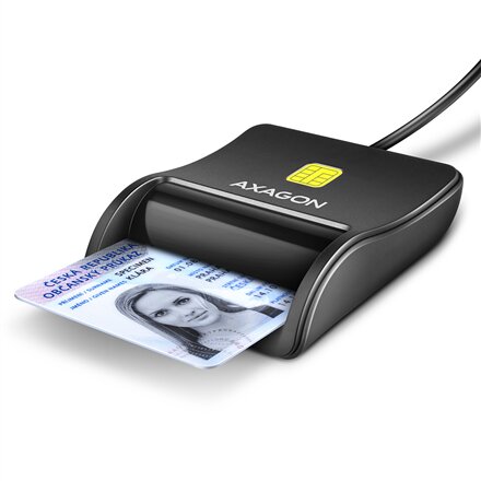 AXAGON Compact desktop USB contact Smart/ID card reader with long, USB-A cable , CRE-SM3N