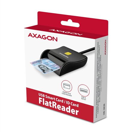 AXAGON Compact desktop USB contact Smart/ID card reader with long, USB-A cable , CRE-SM3N
