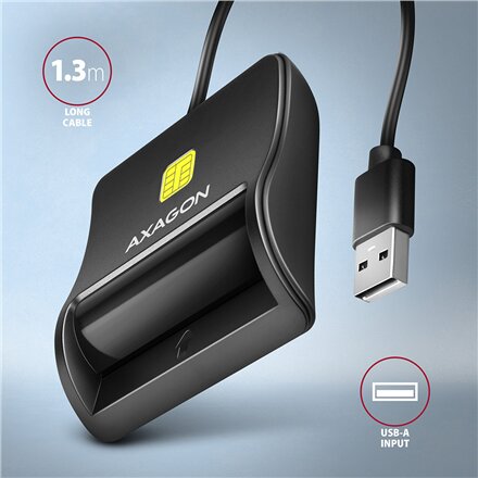 AXAGON Compact desktop USB contact Smart/ID card reader with long, USB-A cable , CRE-SM3N