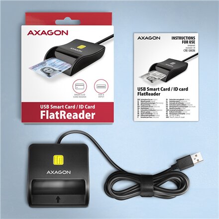 AXAGON Compact desktop USB contact Smart/ID card reader with long, USB-A cable , CRE-SM3N