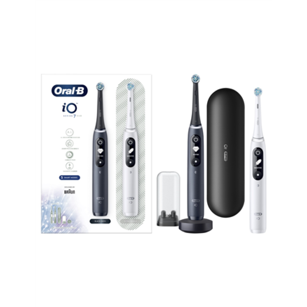 Oral-B Electric toothbrush , iO 7 Duo Pack , Rechargeable , For adults , Number of brush heads included 2 , Number of teeth brushing modes 5 , White/Black Onyx