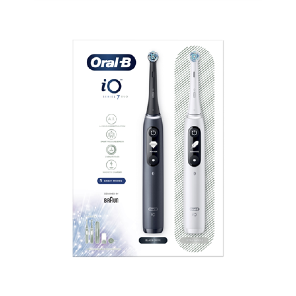 Oral-B Electric toothbrush , iO 7 Duo Pack , Rechargeable , For adults , Number of brush heads included 2 , Number of teeth brushing modes 5 , White/Black Onyx