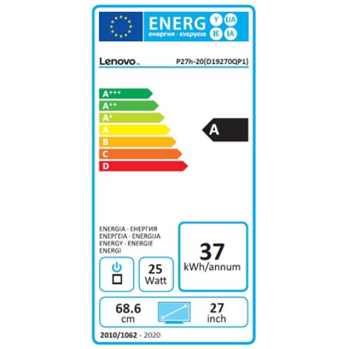 Lenovo , ThinkVision , P27h-20 , 27 , IPS , QHD , 16:9 , 6 ms , 350 cd/m² , Black , HDMI ports quantity 1x HDMI 1.4 , 60 Hz