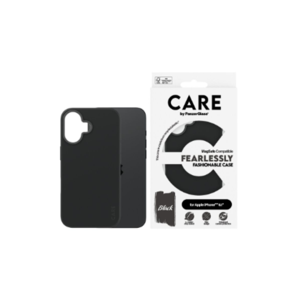 CARE Fashionable Case , Back cover , Apple , iPhone 16 , Recycled plastic , Black , MagSafe