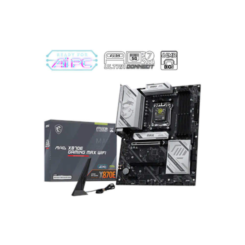 MSI MAG X870E GAMING MAX WIFI , Processor family AMD , Processor socket AM5 , DDR5 , Supported hard disk drive interfaces SATA, M.2 , Number of SATA connectors 4