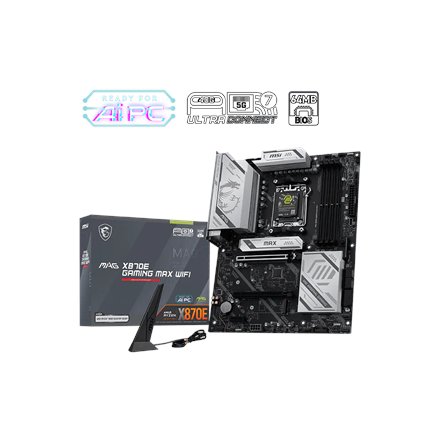 MSI MAG X870E GAMING MAX WIFI , Processor family AMD , Processor socket AM5 , DDR5 , Supported hard disk drive interfaces SATA, M.2 , Number of SATA connectors 4