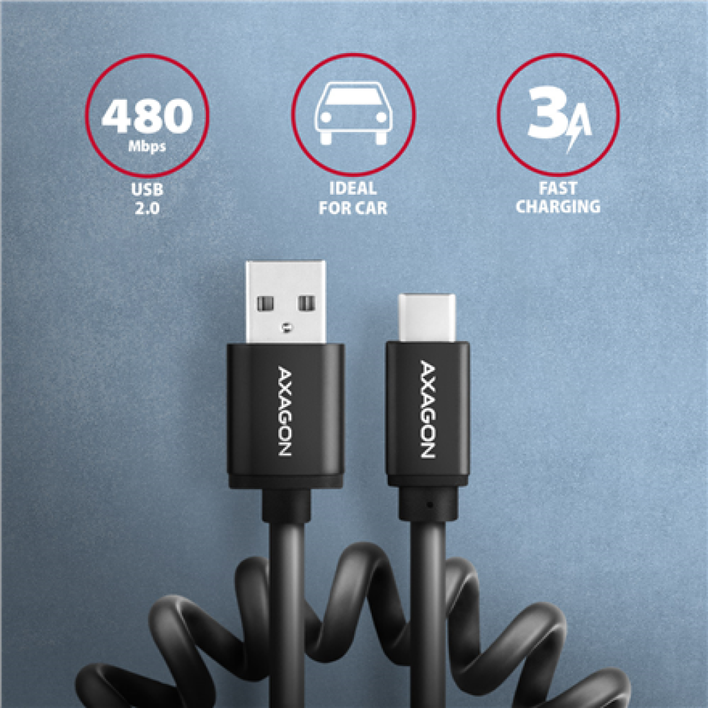 AXAGON Twister Cable, 1.1 m , BUCM-AM20TB , USB Type A to USB Type C