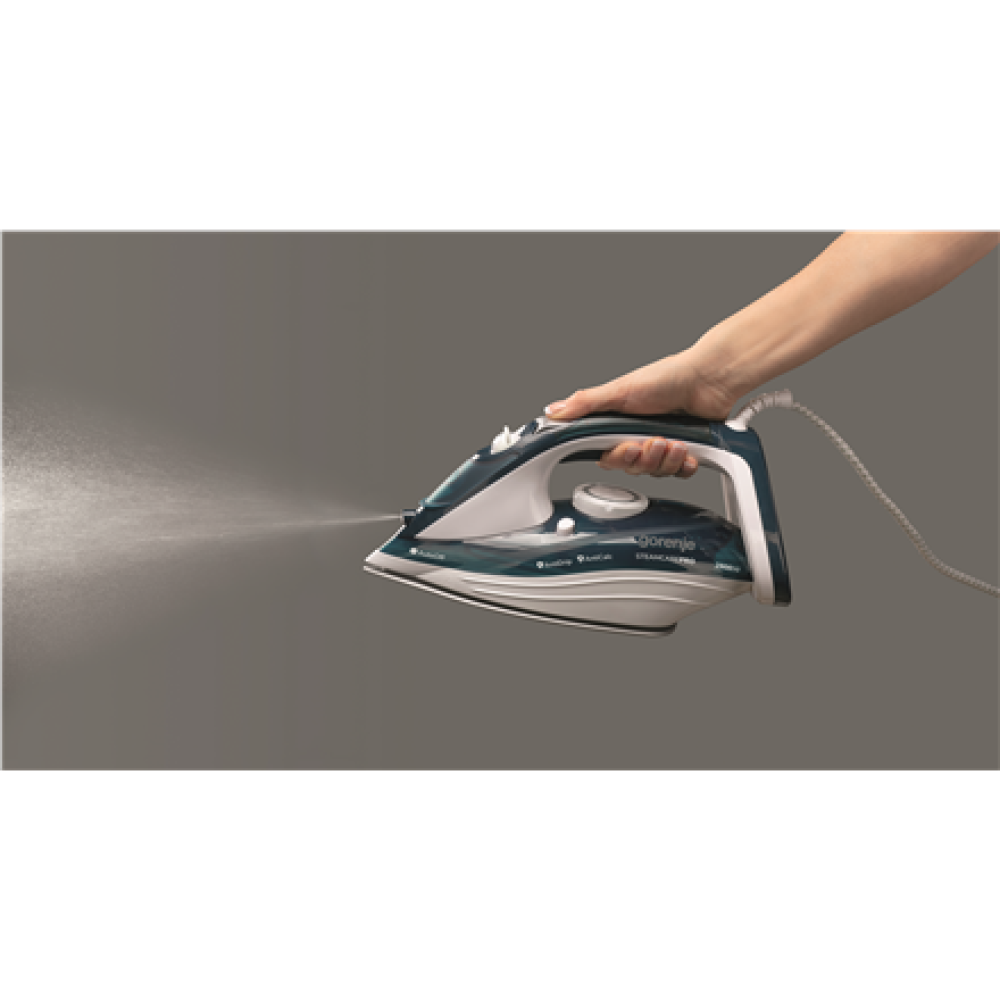 Gorenje , Steam Iron , SIH2800TQC , Steam Iron , 2800 W , Water tank capacity 350 ml , Continuous steam 35 g/min , Steam boost performance 100 g/min , Turquoise/White