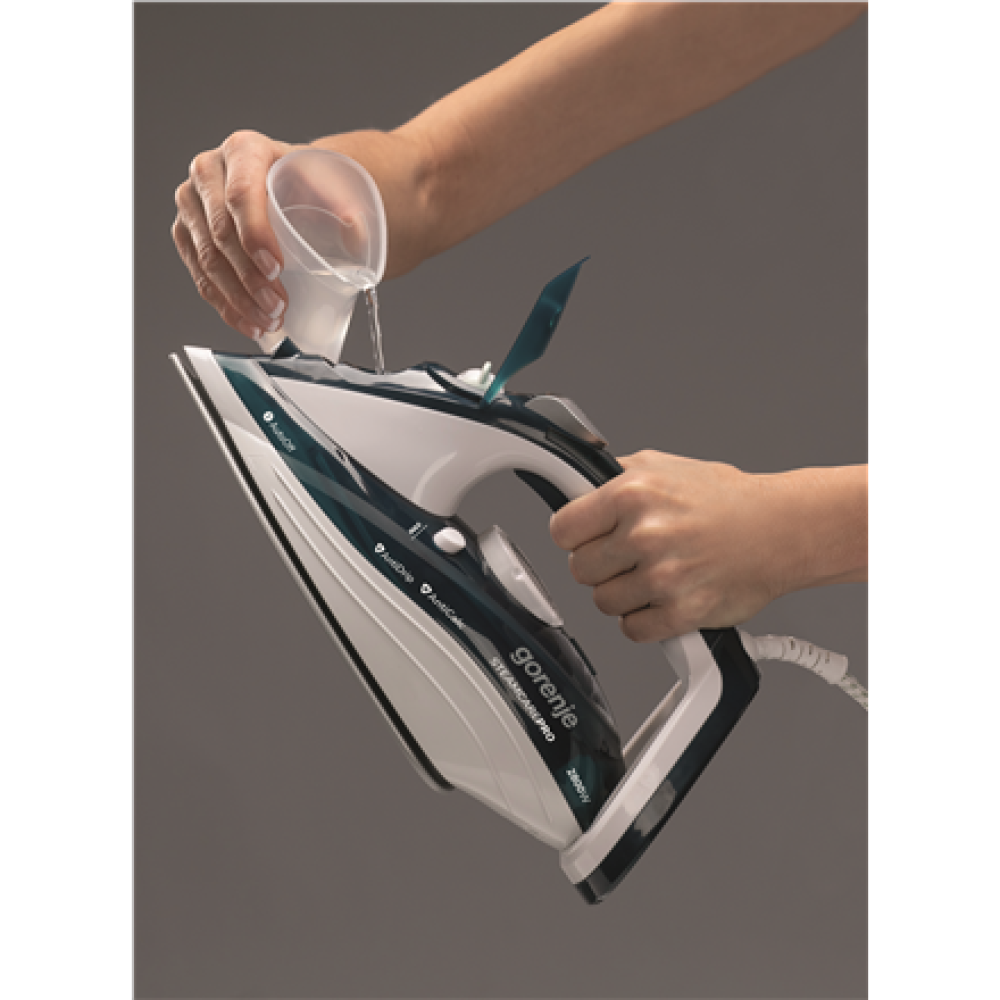 Gorenje , Steam Iron , SIH2800TQC , Steam Iron , 2800 W , Water tank capacity 350 ml , Continuous steam 35 g/min , Steam boost performance 100 g/min , Turquoise/White