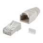 Goobay 68746 RJ45 plug, CAT 5e STP shielded with strain-relief boot, grey , for round cable with Threader cable lead in 6.4 mm single packed (1 set per polybag) Technical specifications Connections Connection, type RJ45 male (8P8C) Connection, contact mat