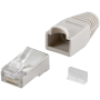 Goobay 68746 RJ45 plug, CAT 5e STP shielded with strain-relief boot, grey , for round cable with Threader cable lead in 6.4 mm single packed (1 set per polybag) Technical specifications Connections Connection, type RJ45 male (8P8C) Connection, contact mat