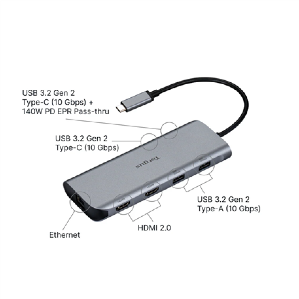 Targus Dual Video Mobile Dock with 140W EPR Pass-Thru , DOCK427GL , HDMI ports quantity 2