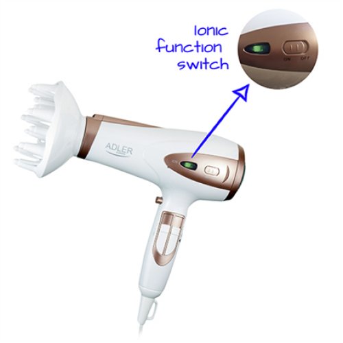 Adler , Hair Dryer , AD 2248 , 2400 W , Number of temperature settings 3 , Ionic function , Diffuser nozzle , White