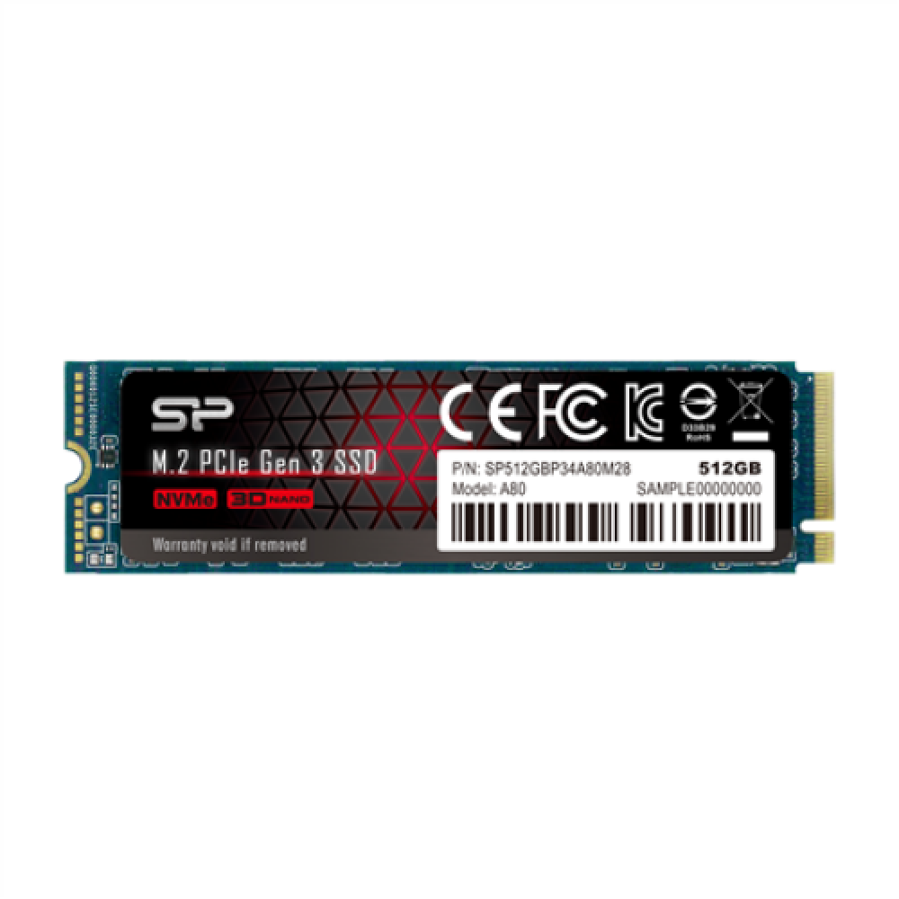 Silicon Power , SSD , P34A80 , 512 GB , Solid-state drive interface PCIe Gen3x4 , Read speed 3400 MB/s , Write speed 3000 MB/s
