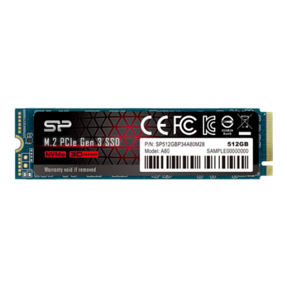 Silicon Power , SSD , P34A80 , 512 GB , Solid-state drive interface PCIe Gen3x4 , Read speed 3400 MB/s , Write speed 3000 MB/s