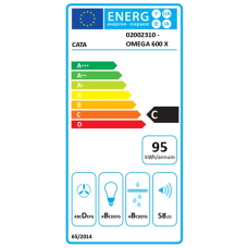 CATA Hood , OMEGA 600 X/M , Wall mounted , Energy efficiency class C , Width 60 cm , 645 m³/h , Mechanical control , LED , Stainless steel