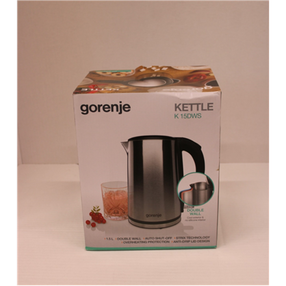SALE OUT. Gorenje Kettle , K15DWS , Electric , 2200 W , 1.5 L , Stainless steel , 360° rotational base , Stainless Steel , DAMAGED PACKAGING
