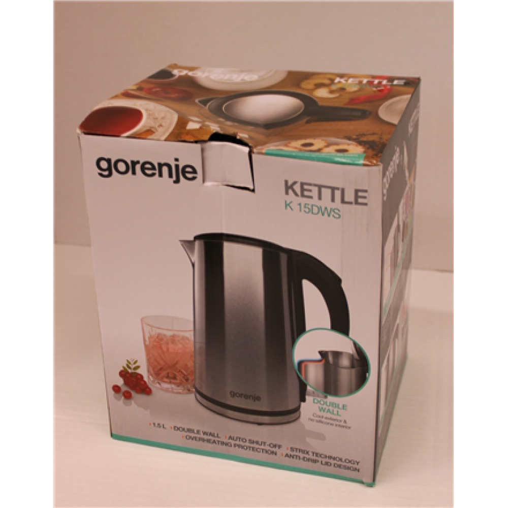 SALE OUT. Gorenje Kettle , K15DWS , Electric , 2200 W , 1.5 L , Stainless steel , 360° rotational base , Stainless Steel , DAMAGED PACKAGING
