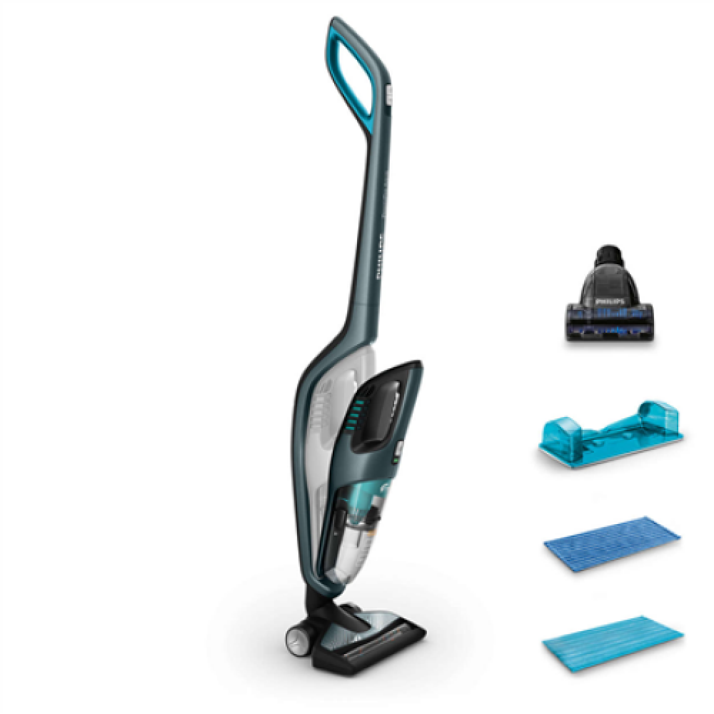 Philips PowerPro Aqua Vacuum cleaner and Mopping System FC6409/01 Handstick 3in1 Wet and dry Petrol blue metallic 25.2 V Warranty 24 month(s) Operating time (max) 60 min
