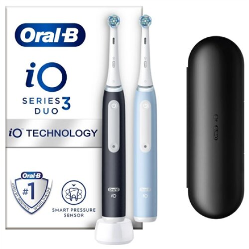 Oral-B , Electric Toothbrush Duo Pack , iO3 Series , Rechargeable , For adults , Number of brush heads included 2 , Number of teeth brushing modes 3 , Matt Black/Ice Blue