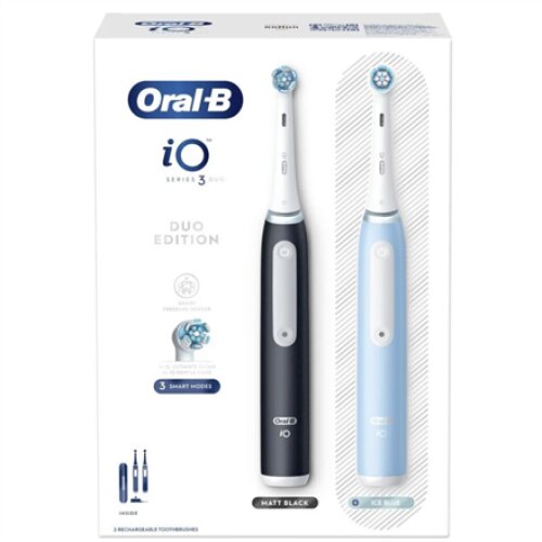 Oral-B , Electric Toothbrush Duo Pack , iO3 Series , Rechargeable , For adults , Number of brush heads included 2 , Number of teeth brushing modes 3 , Matt Black/Ice Blue
