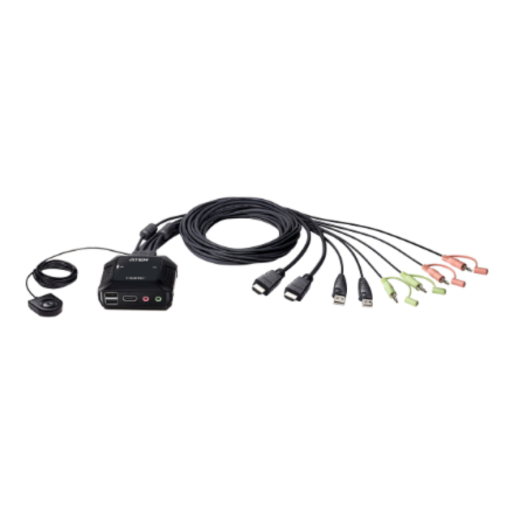 Aten , 2-Port USB 4K HDMI Cable KVM Switch with Remote Port Selector , CS22H-AT