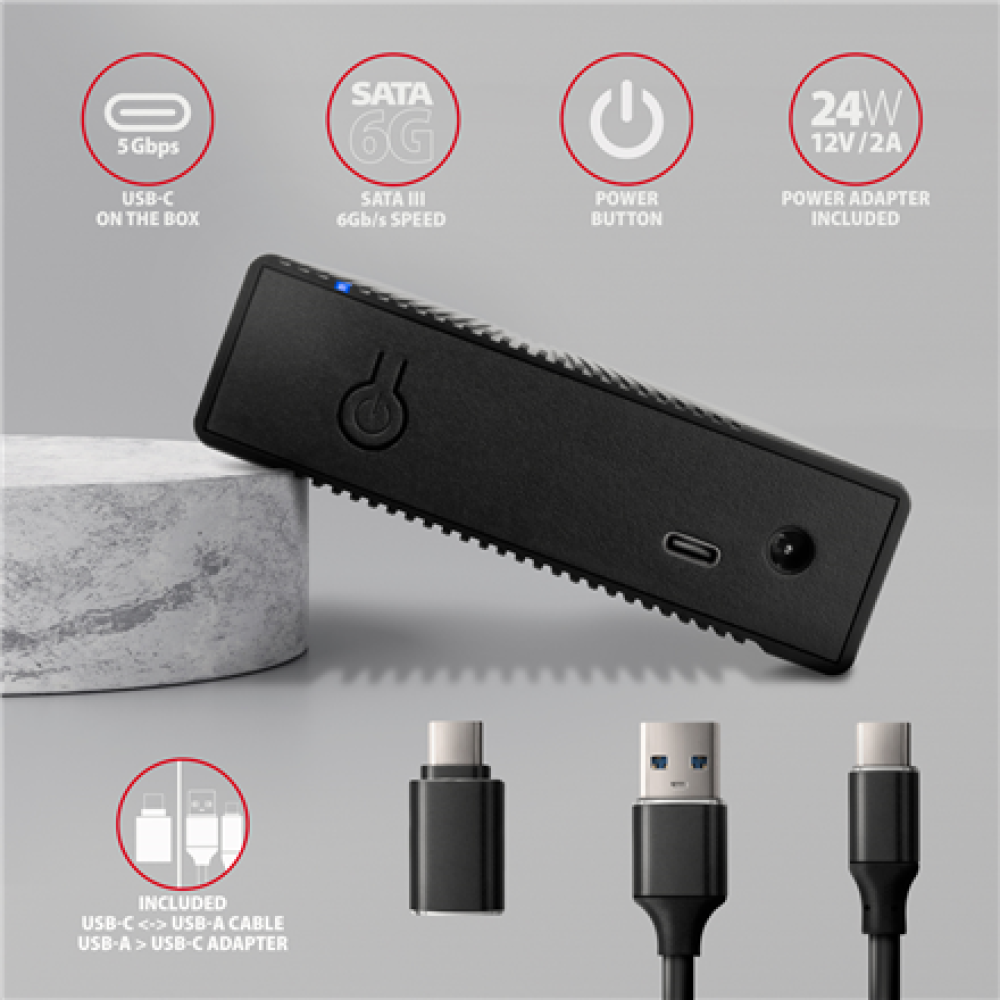 AXAGON Ribbed aluminum USB 3.2 Gen 1 - SATA 6G external box for 3.5 HDD , EE35-GTR