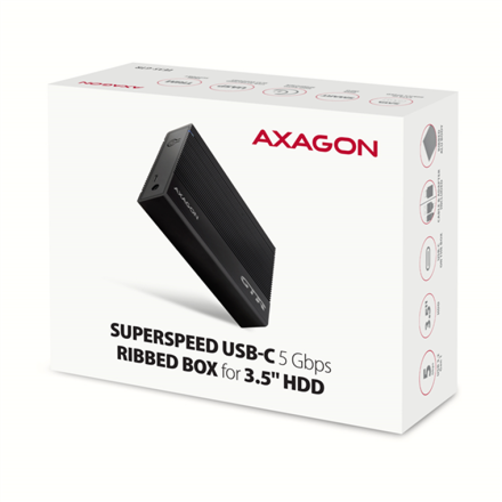 AXAGON Ribbed aluminum USB 3.2 Gen 1 - SATA 6G external box for 3.5 HDD , EE35-GTR
