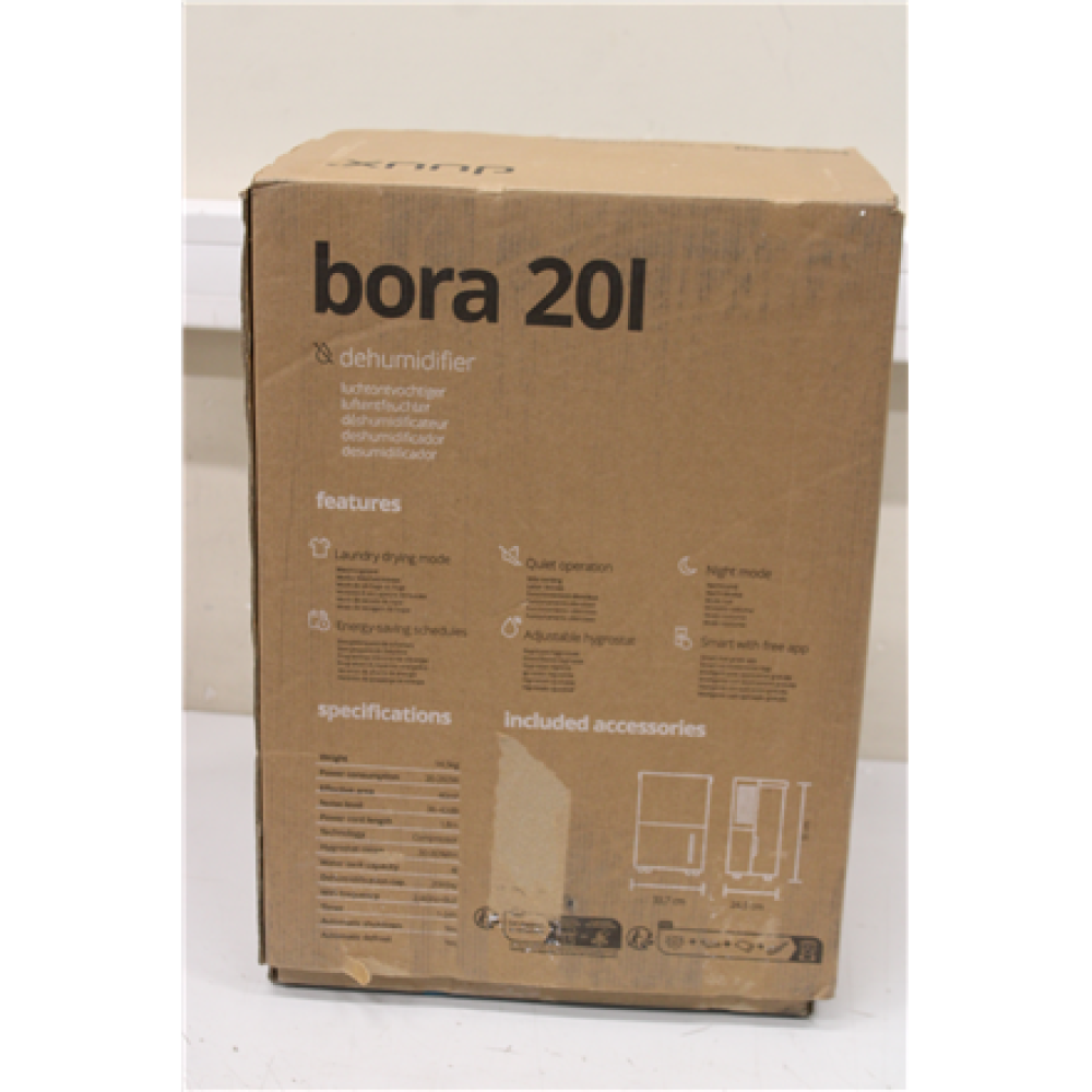 SALE OUT. Duux Bora Smart Dehumidifier 20 L+Laundry Mode, Effective area 40m², White , Duux Smart Dehumidifier , Bora , Suitable for rooms up to 40 m² , Water tank capacity 4 L , White , UNPACKED, SCRATCHED ON BACK